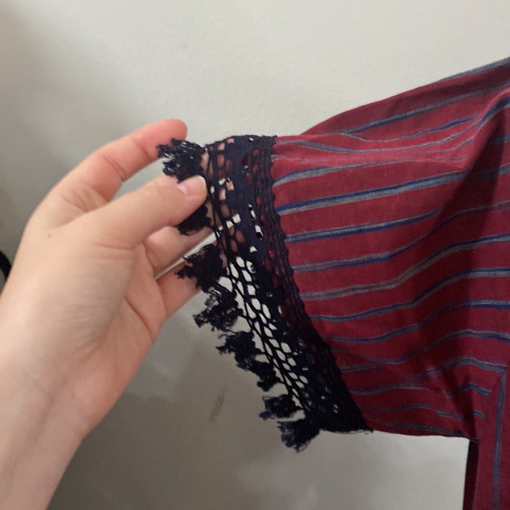 Sea New York boho peasant ruffled pom-Pom tassel tie  lace trim burgundy size 0 - Picture 7 of 12
